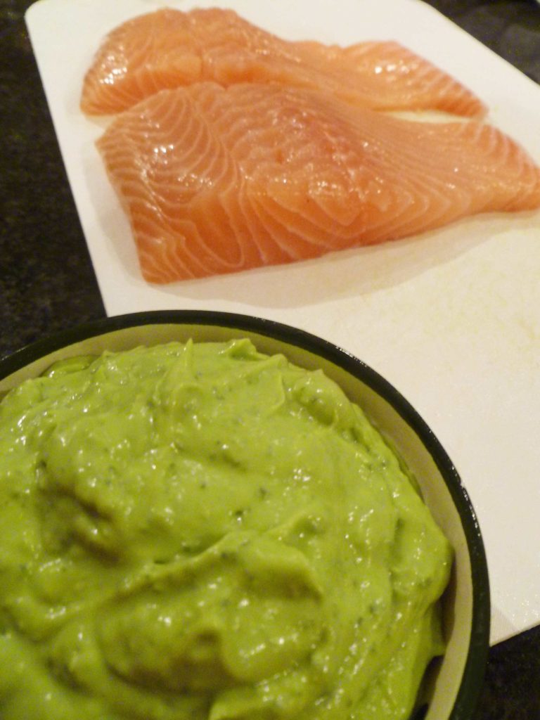 Salmon with Avocado Basil Sauce Salmon with Avocado Basil Sauce -- Amplify salmon's natural rich flavours with avocado and basil. | thishappymommy.com