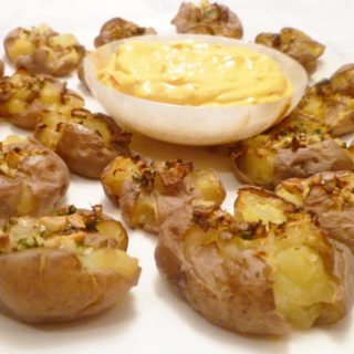 Garlic Smashed Potatoes with Saffron Aioli
