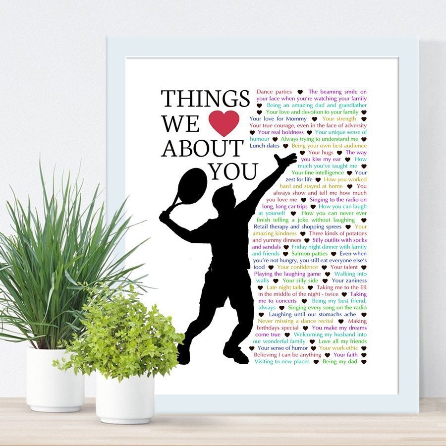 Things we love about you tennis edition - the perfect gift for the tennis lover in your life. Fill the gift with words, memories, and things you love about them for a wonderful one-of-a-kind gift. | anniversary gift | birthday gift | thishappymommy.com