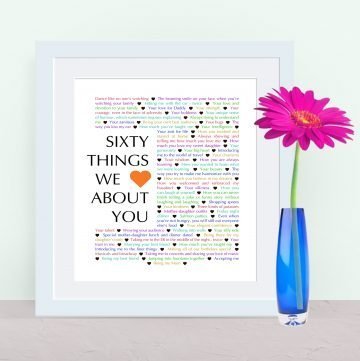 60 Things We {Love} About You -- The perfect homemade 60th birthday gift. | 60th birthday gift for dad | 60th birthday gift mom | birthday party gift for adults | the best 60th birthday gift #60birthday #birthdaygift | thishappymommy.com