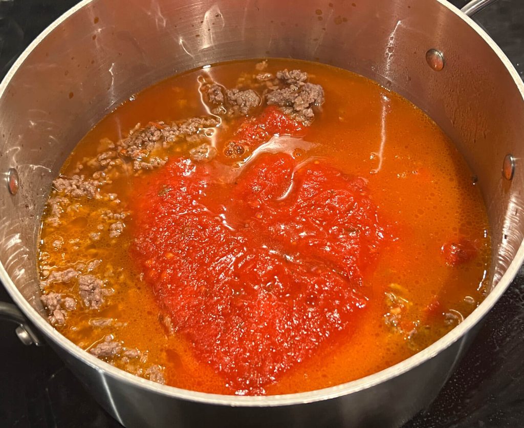 Lasagna Soup - adding water for the soup broth